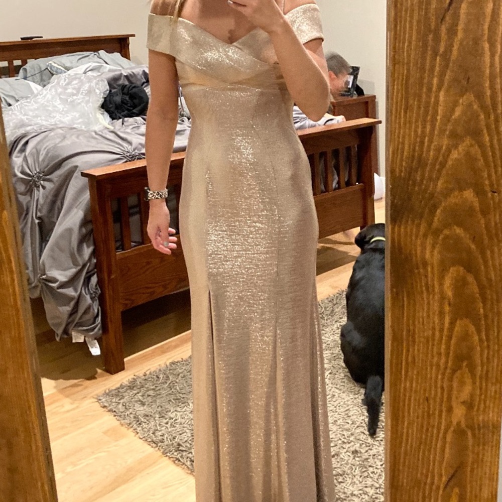 Gold formal dress only wore once for a wedding.